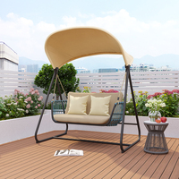 Fauteuil suspendu d'extérieur 2 places avec auvent et coussins, balançoire de véranda en osier, banc coulissant avec structure métallique pour patio et jardin