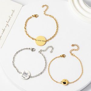 Bracelets tendance en acier inoxydable doré, personnalisables avec logo gravé, pendentifs ronds vierges pour fêtes, idéaux pour le dropshipping - Product Image 2