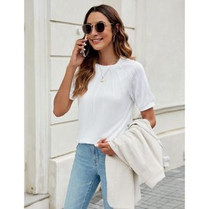 Chemisier texturé à manches ballon pour femme, haut de travail à manches courtes, tenue décontractée d'été 2026 - Product Image 3