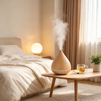 Diffuseur d'huiles essentielles pour la maison, texture bois, humidificateur ultrasonique à brume froide, veilleuse LED douce pour bureau