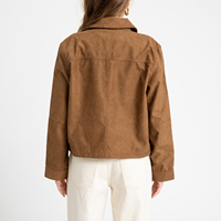 Veste courte matelassée tendance pour femme, aspect daim marron, col à volants, manches longues, style décontracté, vente en gros