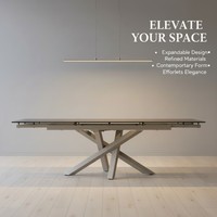 Table à manger moderne de luxe en verre superposé et travertin, style nordique, avec pieds en métal, pliable et gain de place