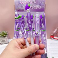 Nouvel ensemble de stylos gel encre gel motif fruits (raisin, pêche) mignon, 36 pièces/boîte, séchage rapide, pour signature étudiante, pointe noire 0,5 mm, en boîte, vente en gros