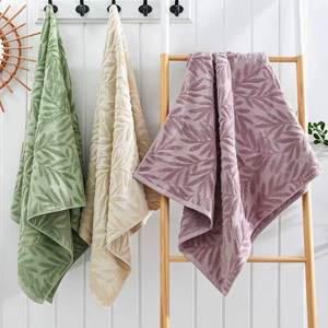 Serviette de bain jacquard en velours ciselé super doux, 100 % coton, séchage rapide, motif concave, vert, 70 x 140 cm, pour adulte - Product Image 3