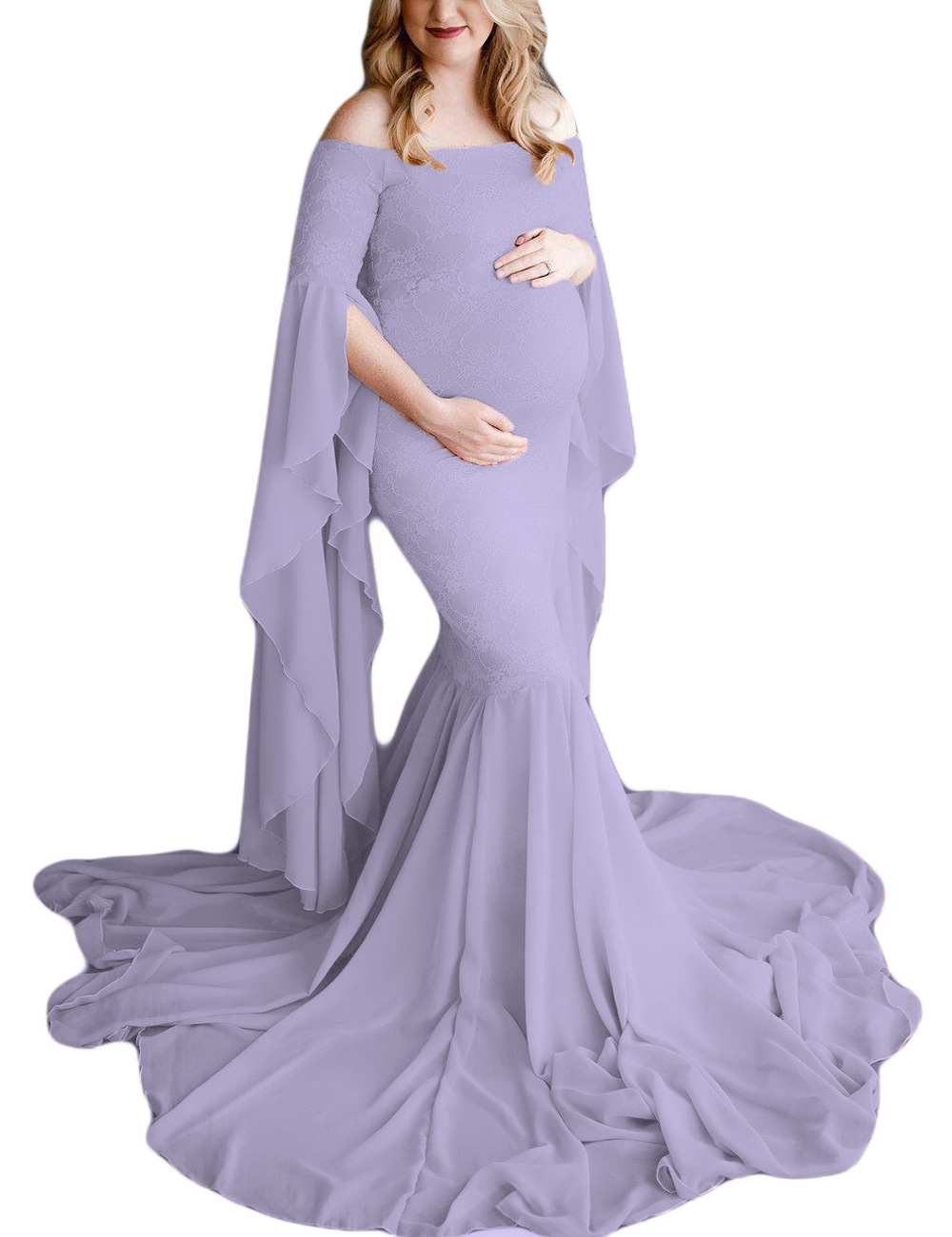 Lace Maternity Dress for Photoshoots | Long Sleeve Pregnancy Dress | A-Line  Design for Expecting Mothers
