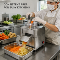 Coupe-légumes électrique commercial 5-en-1 pour la préparation et la production alimentaire : découpe, râpage et hachage de pommes de terre, carottes et choux