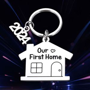 2024 Recuerdo de la Nuestra Primera Mudanza, Llavero Colgante de Acero Inoxidable con Forma de Casa, Regalo de Inauguración de Casa para Parejas - Product Image 3
