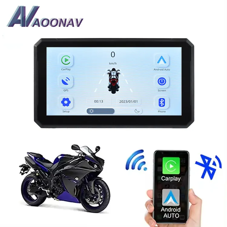 Kablosuz Apple CarPlay için 7 inç taşınabilir motosiklet motosiklet GPS Android otomatik dokunmatik ekran M7 su geçirmez LCD ekran monitör