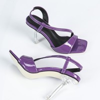 Sandales à talon transparent en cristal, style européen, bout pointu, bride arrière, à enfiler, hauteur cheville, plateforme, semelle intermédiaire PU/caoutchouc, grandes tailles