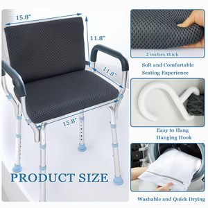 Compassionate Care Shower Chair Cushion <b>With</b> Backrest 40x30x5cm Black Non Slip Quick Dry Washable Seat And <b>Back</b> Support - Product Image 4
