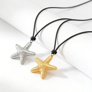 Collier pendentif étoile en alliage de zinc couleur argent et or avec chaîne en corde cirée pour hommes et femmes, chaîne de pull tendance, style décontracté - Product Image 2