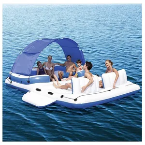 Inflatable Island Raft PVC Inflatable Backrest Lounge Party Floating Island for Beach and Ocean