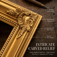 Cadre de miroir mural orné sur mesure, style rococo français, doré et sculpté, avec protection d'angle, pour décoration d'hôtel de luxe