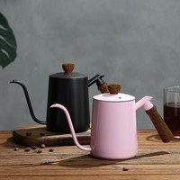 Brasseur à main de café rose en acier inoxydable 304 avec couvercle manche en bois massif manche en bois 600ml cafetière
