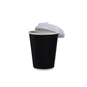 Gobelet à thé ondulé à prix abordable, 12 oz, avec logo personnalisé imprimé sur le côté, vente en gros, en carton, pour soupes chaudes et aliments, avec couvercles à bec. - Product Image 5