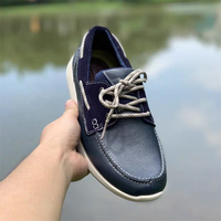 Espadrilles de sport pour hommes en cuir véritable bleu marine, à lacets, décontractées, confortables, respirantes, légères, résistantes à l'usure et antidérapantes