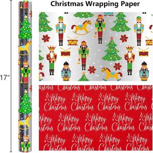 Papel de Regalo Plateado Navideño Reversible con Diseño de Árbol Cascanueces, 17 Pulgadas x 32.8 Pies, Papel para Envolver Regalos y Manualidades - Product Image 4