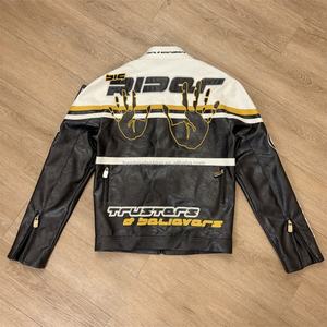 Leather <b>Jacket</b> Manufacturers Custom Embroidery Patch Logo Black Crop Racing Motorcycle Pu High Quality Leather <b>Jacket</b> <b>Men</b> - Product Image 2