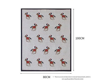 Couverture <span class=keywords><strong>en</strong></span> tricot personnalisée avec logo, super douce, motif animal cheval, 80*100 CM, 100% coton, pour avion - Product Image 2