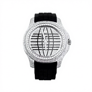 Men's Luxury Quartz <b>Watch</b> Stainless Steel Round Case 42mm <b>Diamond</b> Bezel Silicone Band Analog Dial Sapphire Crystal - Product Image 1