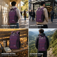 Sac à dos BEARKY à rayures violettes, résistant à l'eau, pour l'école, les voyages, l'ordinateur portable, sac à dos multi-compartiments, sac à dos décontracté pour femmes