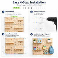 QM Lujo Portátil Tablero de Pared de Madera para Manualidades, con Clavijeros y Pernos, Estante Modular de Exhibición para el Hogar