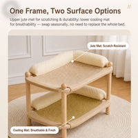 Lit pour chat en bois double couche, lit rafraîchissant d'été pour animaux de compagnie avec tapis à gratter en jute, coussin en forme de L pour chats d'intérieur