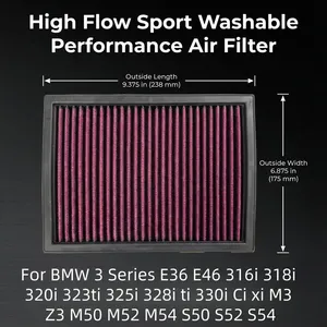 Filtro Aria Sportivo ad Alto Flusso 13721730946 per <span class=keywords><strong>BMW</strong></span> Serie 3 <span class=keywords><strong>E36</strong></span> E46 <span class=keywords><strong>316i</strong></span> 318i 320i 323ti 325i 328i 330i M3 Z3 M50 M52 M54 S50 S52 S54 - Product Image 1