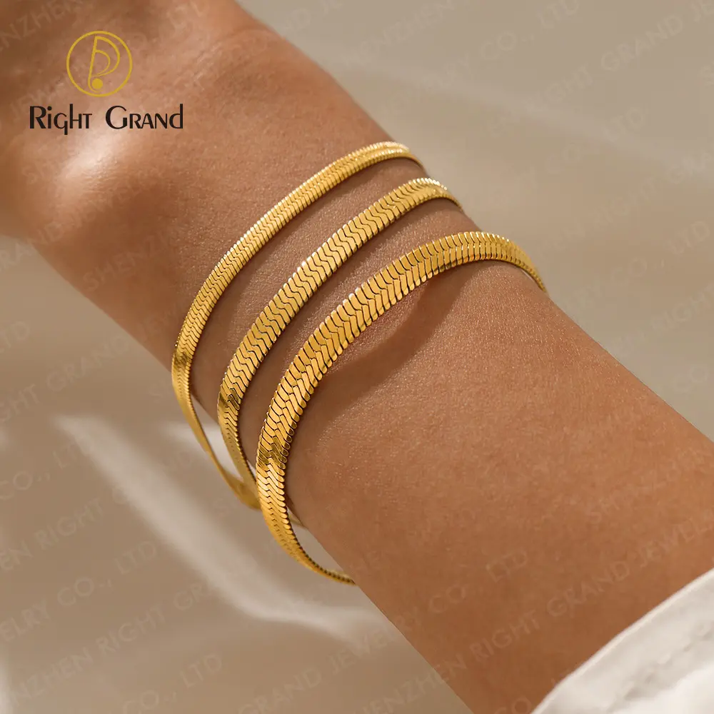 Roestvrijstalen Sieraden Armband 3-5Mm Eenvoudige Platte Slangenketting Mannen Vrouwen Vergulde Gouden Slangenketting Armband