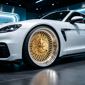 Jantes personnalisées à rayons triple doré chromé de 13 à 22 pouces, 100 rayons, jantes à déport profond pour voitures Lowrider, voitures classiques, style rétro et de luxe - Product Image 4