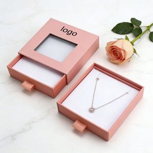 Eco-Friendly Luxury <b>Pink</b> Drawer Paper <b>Box</b> with Sponge Ribbon Window for Christmas <b>Gift</b> Pens Jewelry Watches Packaging - Product Image 1
