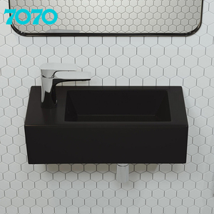 Lavabo mural rectangulaire en céramique noir de petite taille, finition lisse et facile à nettoyer, <span class=keywords><strong>pour</strong></span> salle de bain - Product Image 1