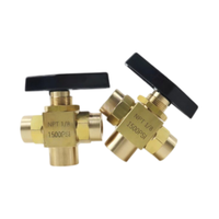 Vanne à boisseau sphérique en T haute pression, montage sur panneau de type L, pour conduite de gaz et instrumentation, filetage femelle NPT 1/8 1/4 po, en laiton, 3 voies