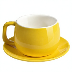 Tasse à café et soucoupe en porcelaine minimaliste de 12 oz, résistantes à la chaleur, personnalisables avec logo, en gros pour hôtels et restaurants, idéales pour la rentrée scolaire - Product Image 3