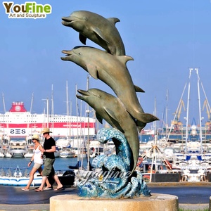 YOUFINE Lebensgroße Moderne Outdoor-Gartendekoration Gegossene Bronze-Delfin-Statue mit Schildkröte - Product Image 5