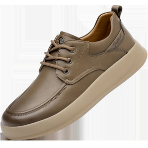 Chaussures bateau en cuir pour hommes, bout rond, à lacets, semelle extérieure en caoutchouc antidérapante, doublure en cuir véritable, pour l'automne, style décontracté - Product Image 5
