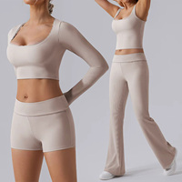 Ensembles de sport 4 pièces pour femmes, respirants, à séchage rapide, côtelés, légers, ajustés, pour la course, l'entraînement et le yoga