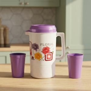 Jarra de Agua Cilíndrica de Plástico de 3L, 100% Grado Alimenticio, Libre de BPA, con 2 Vasos de 300ml, Tapa Ecológica y Diseño Desmontable - Product Image 3
