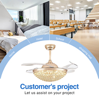 Ventilador de Techo de Cristal Dorado de 42 Pulgadas para Habitaciones Grandes con Aspas Retráctiles de PC