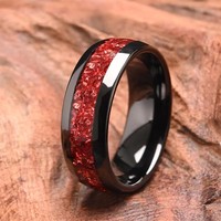 Bagues en carbure de tungstène noir de 8 mm, bombées, polies miroir, incrustées de rubis, pour hommes et femmes, bagues de fiançailles et de mariage, bijoux de mode
