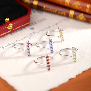 9 Élégantes bagues statement en argent 925 avec 5 pierres naturelles, pierres précieuses colorées, bijoux minimalistes plaqués or blanc - Product Image 3