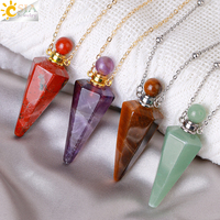 CSJA Vente en gros – Diffuseur d'huiles essentielles en pierre naturelle, flacon de parfum en cristal en forme de cône, pendentif collier pour femme H119