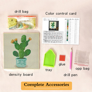 Peinture Diamant Imprimée Carrée Dessin Animé Plante Fleur DIY Art 20x20CM Sans Cadre Perles Rondes Toile Acrylique - Product Image 3