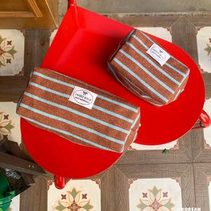 Bolsa de maquillaje de tela de toalla de rayas portátil, bolsa de mujer absorbente de algodón puro, bolsa de maquillaje suave y cómoda - Product Image 6