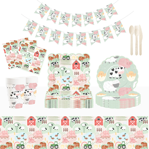 DAMAI Party Tableware <b>Set</b> <b>Farm</b> Theme Disposable Paper Plates <b>Set</b> Dinner Picnic Cup Disposable Party Supplies Kits for Birthday - Product Image 2