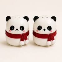 Salières et poivrières en céramique de haute qualité en forme de panda avec écharpe, joli récipient à épices en forme d'animal, décoration de table
