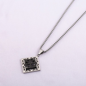 Chinese Style <b>Titanium</b> Steel Hollow Floral Square Pendant Necklace Men's Sweater <b>Chain</b> Geometric Design - Product Image 4