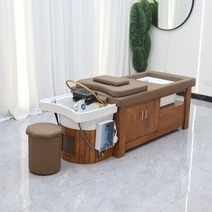 Lavacabezas de madera para peluquería con spa, cama de champú, baño de pies y gabinete de almacenamiento - Product Image 1