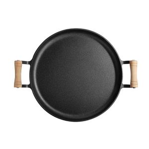 Padella a Doppio Manico Piatta Stile Cinese 30-33cm con Base Singola e Manico in Legno per Fornello a Gas e Piano Cottura a Induzione Uso Domestico e Commerciale - Product Image 5