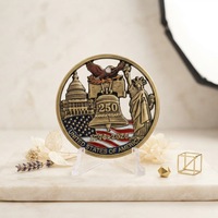 Pièce de monnaie commémorative patriotique américaine en émail bronze antique, découpe 3D, édition 250e anniversaire